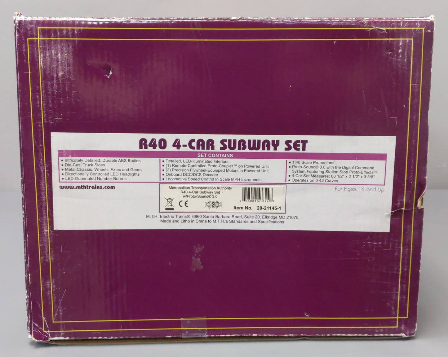 MTH 20-21145-1 O MTA R40 Subway Set with Proto-Sound 3.0 (Pack of 4)