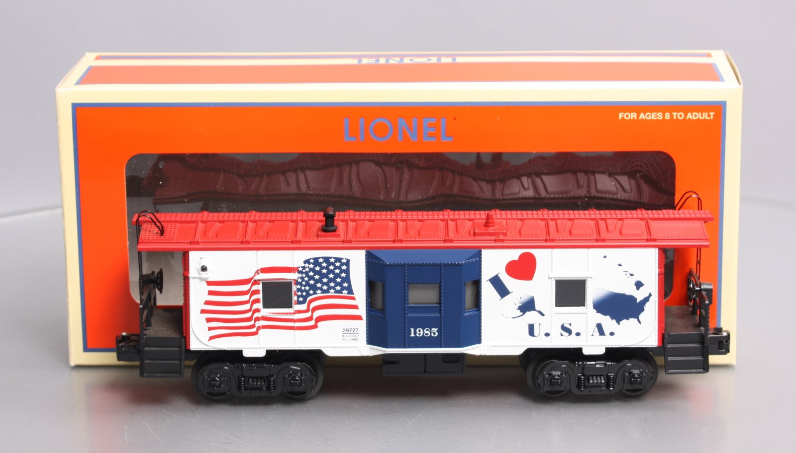 Lionel 6-29727 O Gauge I Love USA Bay Window Illuminated Caboose #1985 LN/Box