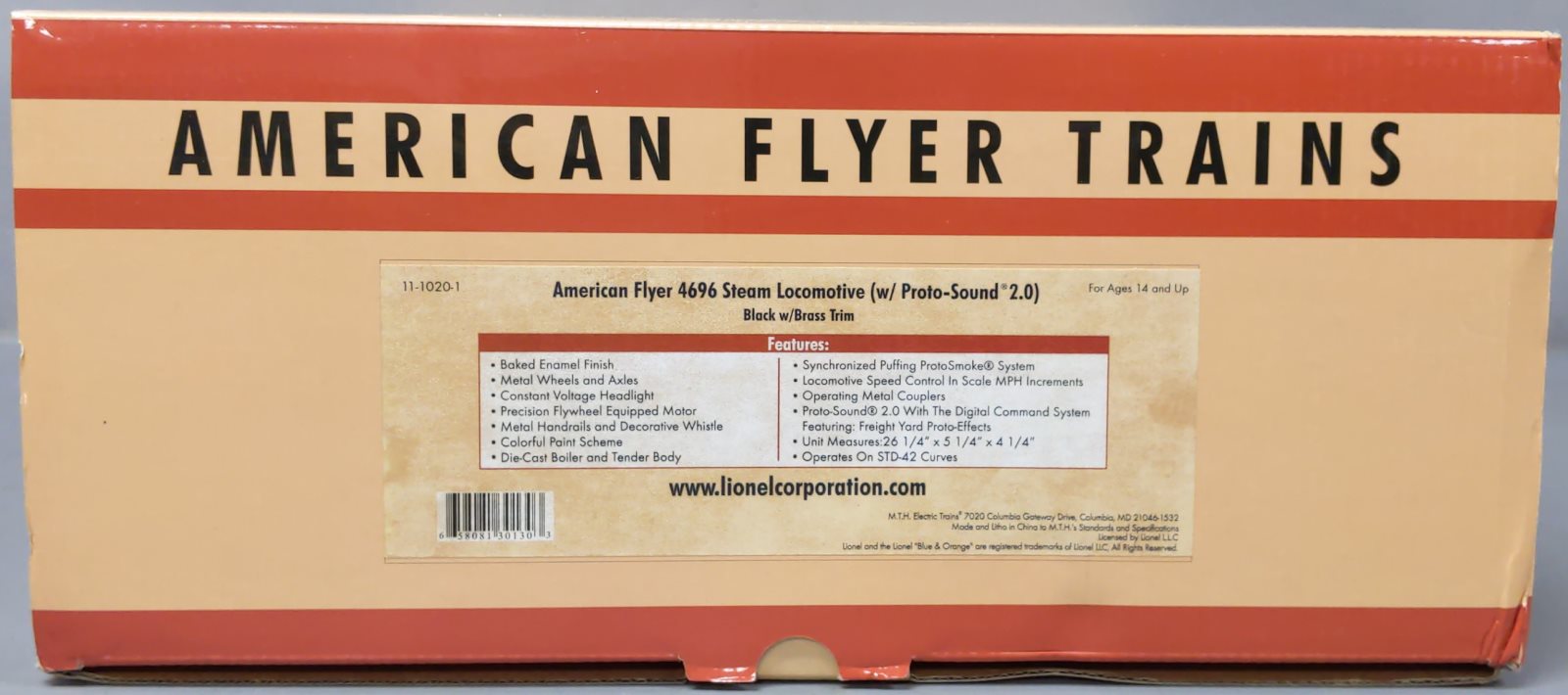 MTH 11-1020-1 Std Lionel Corp AFL Tinplate 4696 Steam Engine & Tender w/PS2 NIB