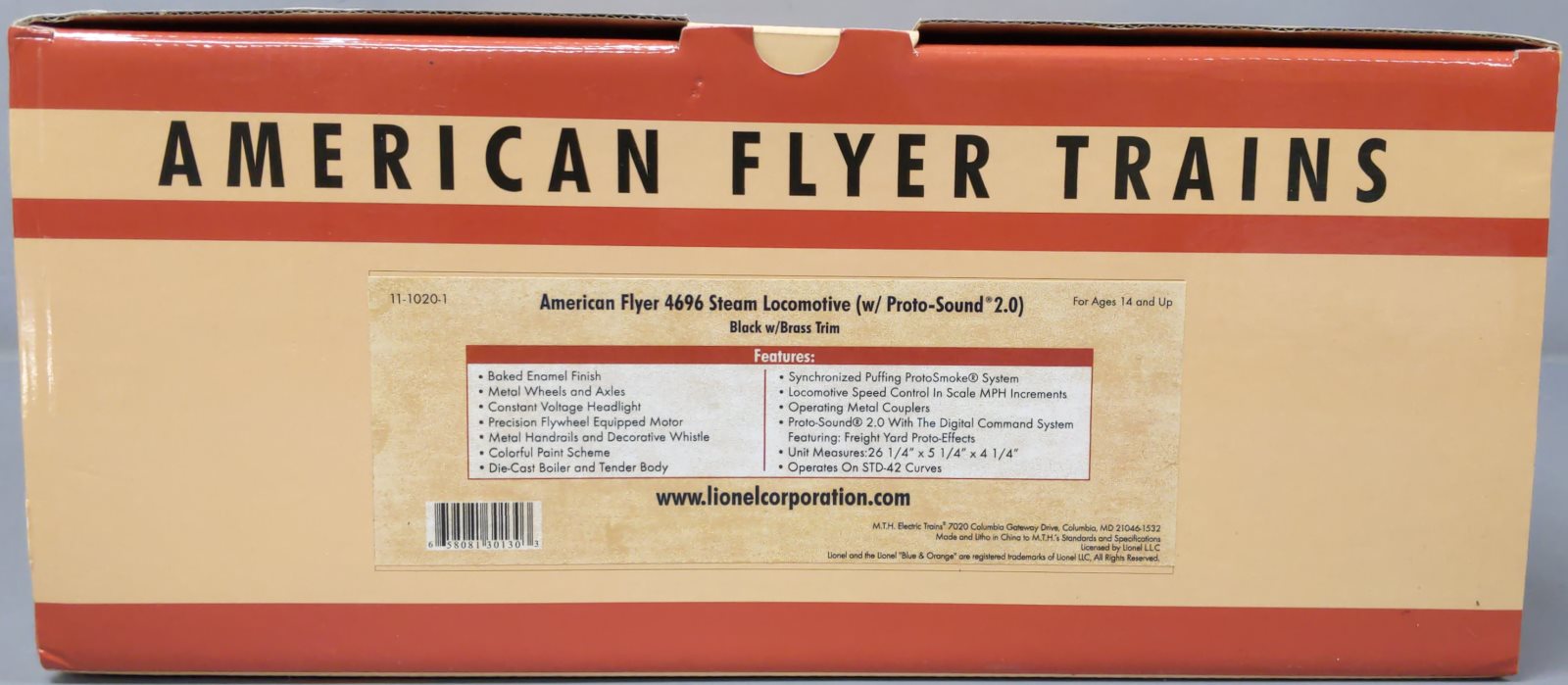 MTH 11-1020-1 Std Lionel Corp AFL Tinplate 4696 Steam Engine & Tender w/PS2 NIB