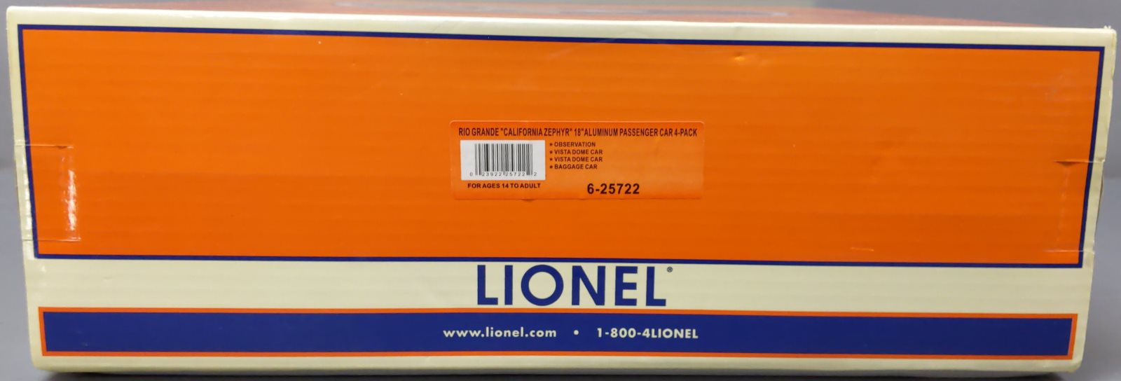 Lionel 6-25722 O Gauge D&RGW California Zephyr 18'' Aluminum Passenger 4-Car Set
