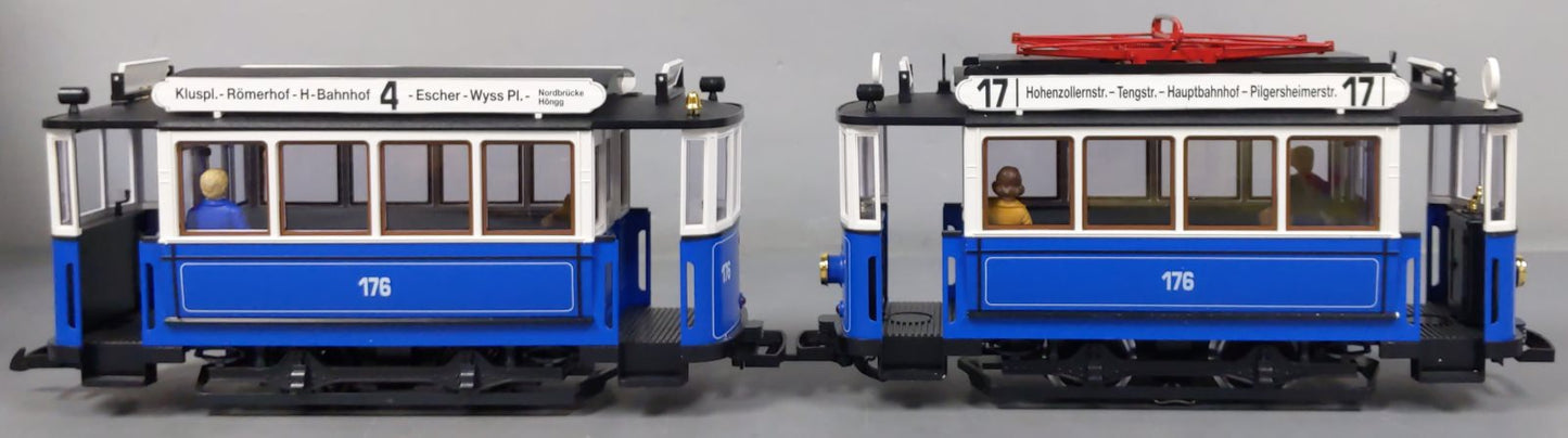 LGB 20202 G Scale Trolley Car Set (Blue) LN/Box