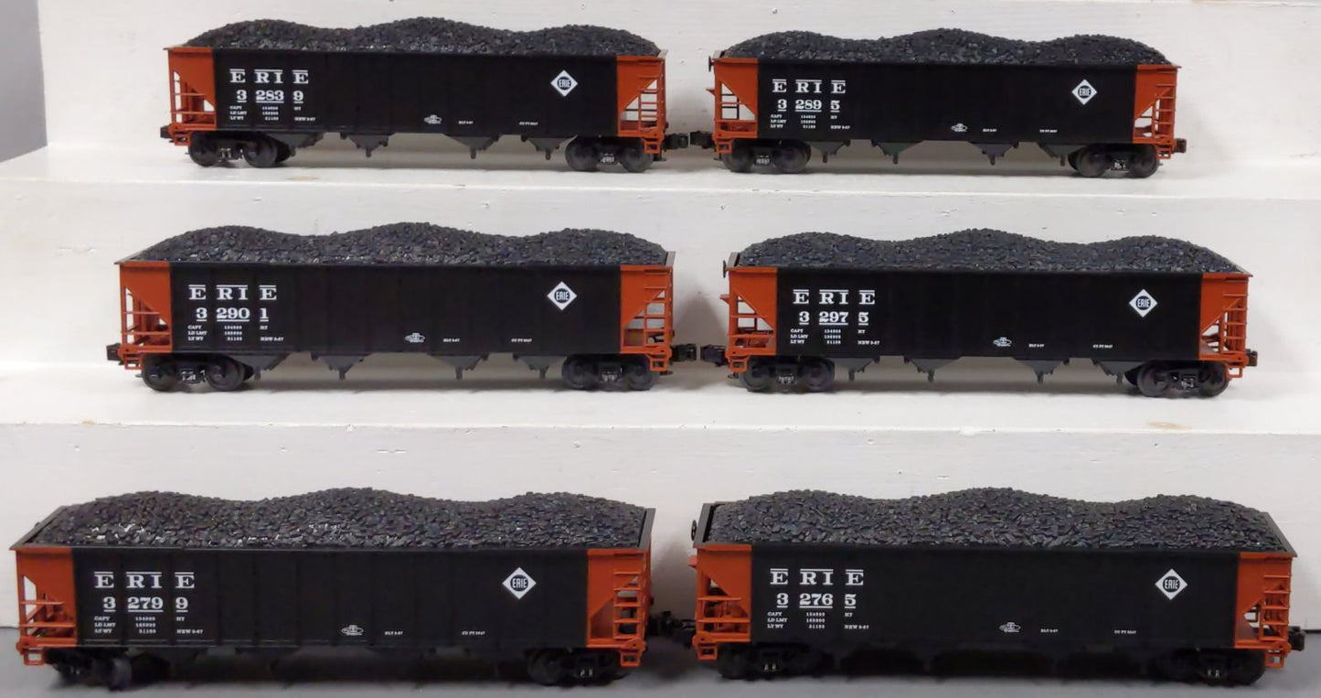 MTH 20-97076 O Erie Premier 4-Bay Hopper Car Set with Coal Loads (Set of 6) LN