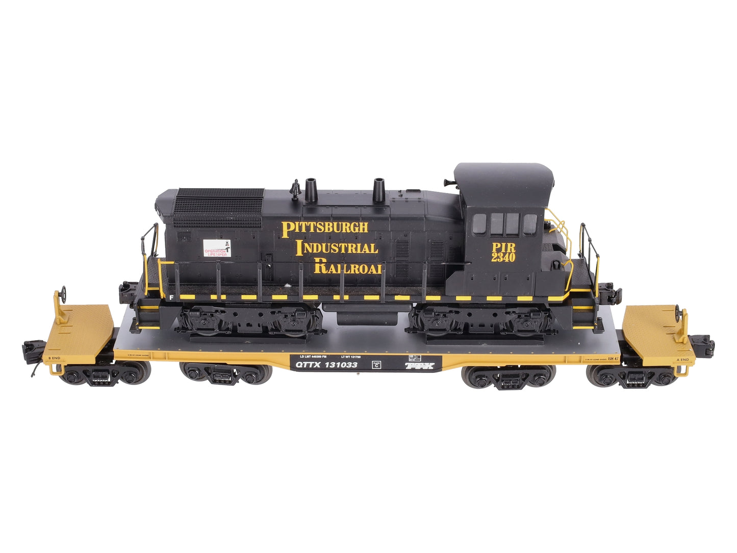 MTH 20-98578 O TTX 47' TTX Flatcar w/SW-1500 Loco #2340