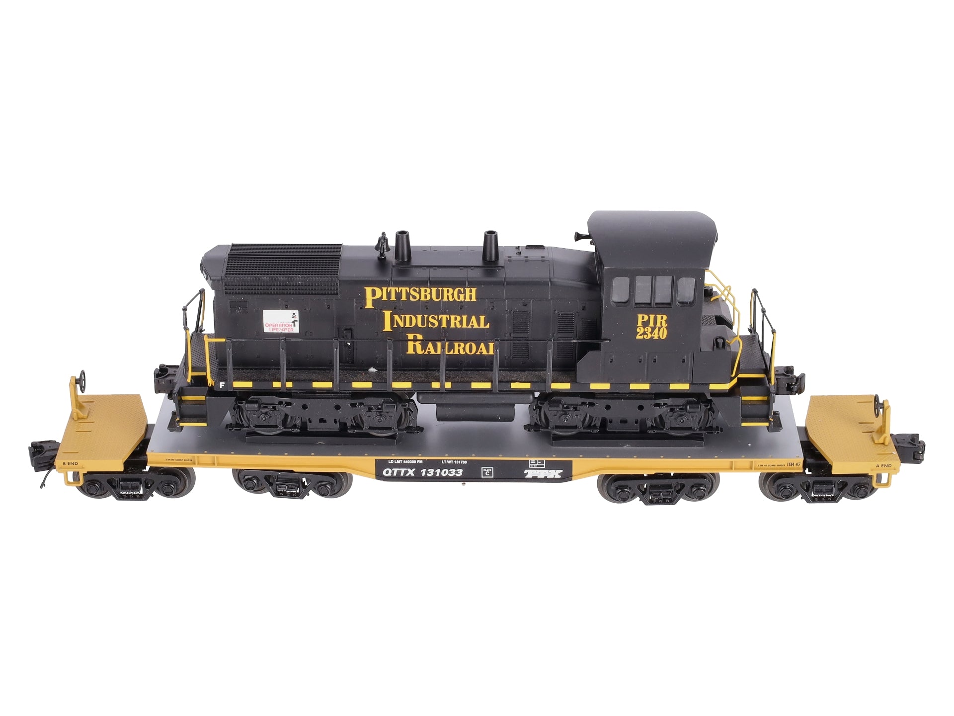 MTH 20-98578 O TTX 47' TTX Flatcar w/SW-1500 Loco #2340