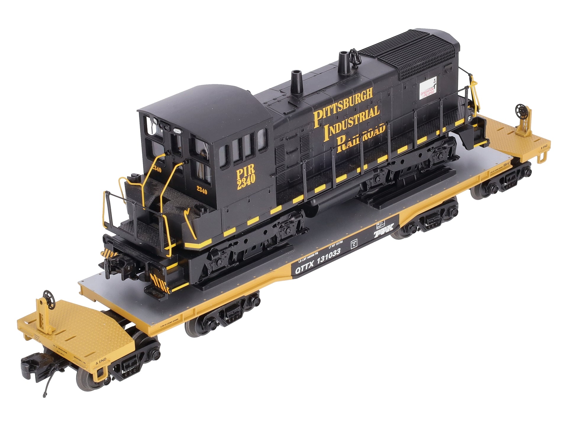MTH 20-98578 O TTX 47' TTX Flatcar w/SW-1500 Loco #2340 – Trainz