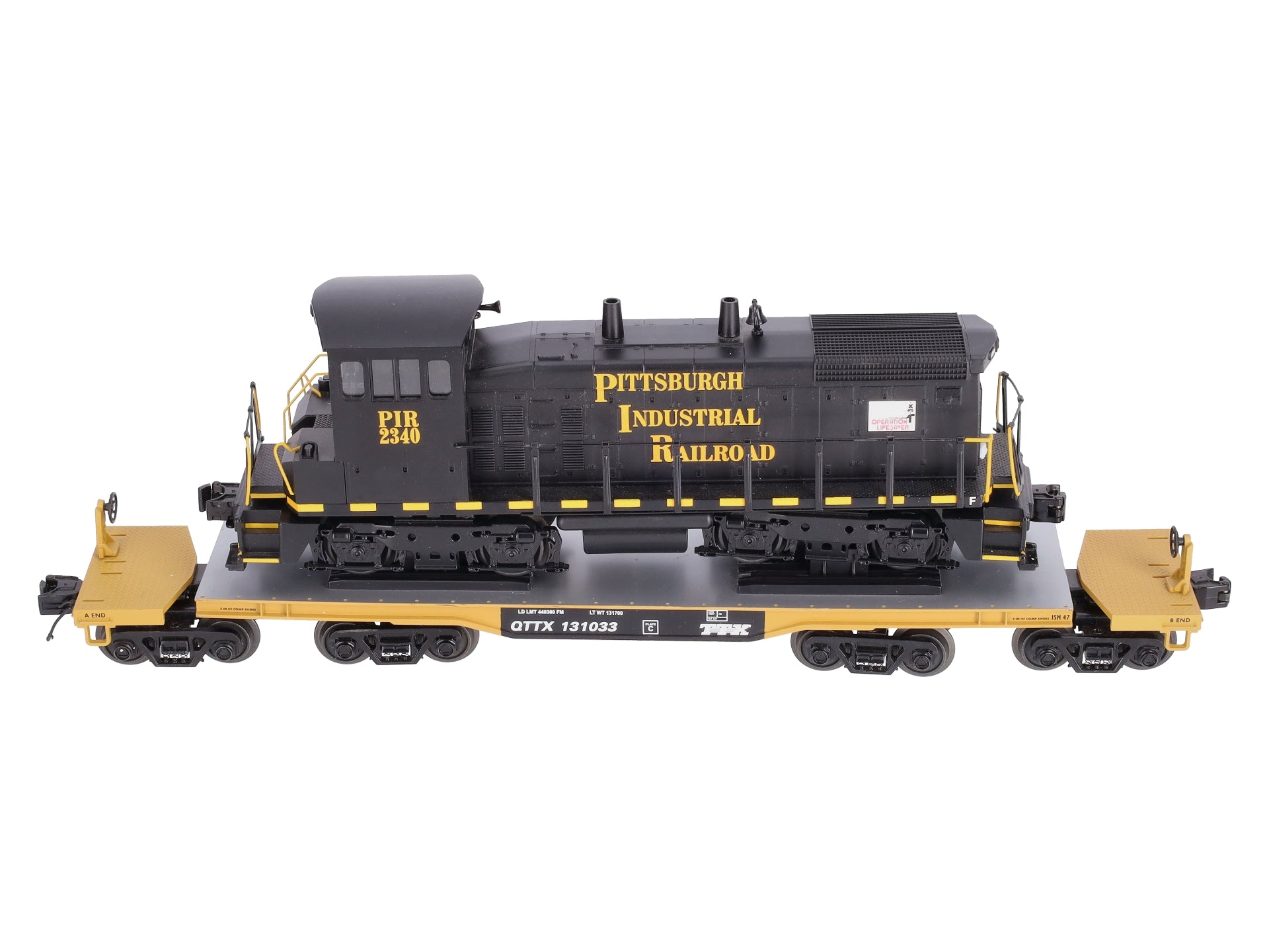 MTH 20-98578 O TTX 47' TTX Flatcar w/SW-1500 Loco #2340