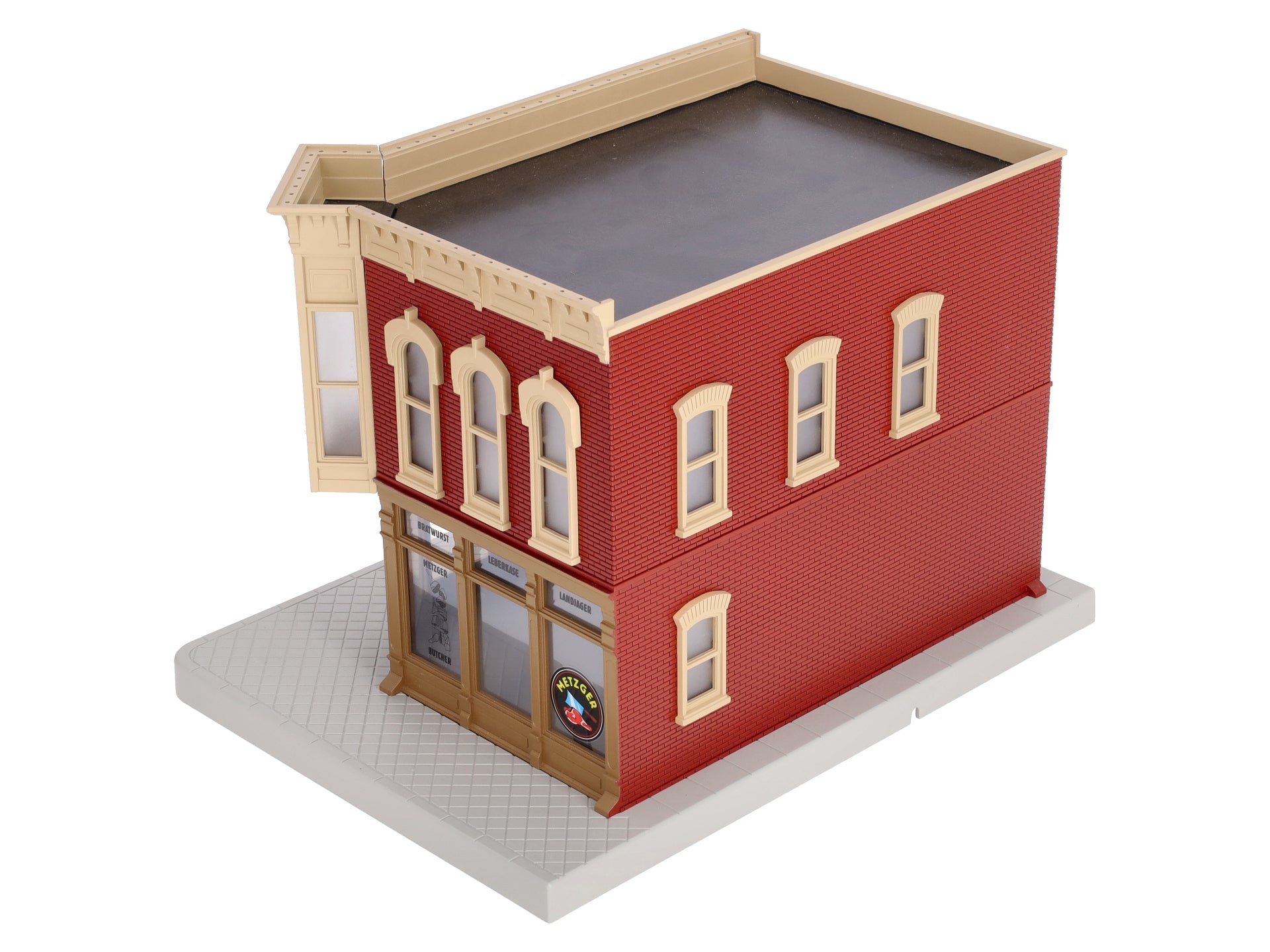 MTH 30-90341 O Scale Metzger Butcher Shop Corner Building w/ Blinking Sign