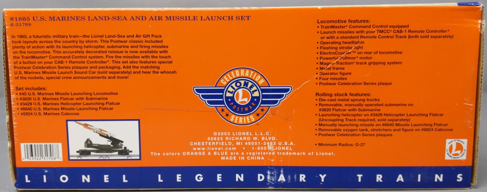Lionel 6-31708 O Gauge Land-Sea-Air Marine Missile Launch Diesel Train Set LN/Box