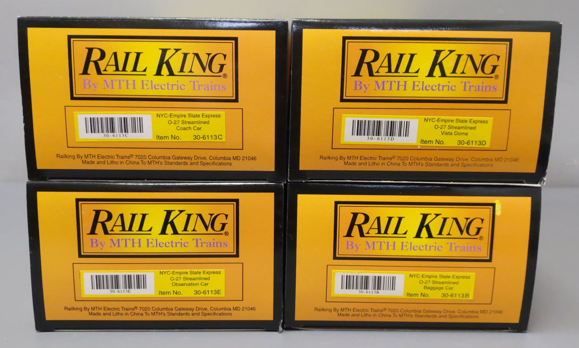 MTH 30-6113 O NYC RailKing O-27 Streamlined Passenger Set (Set of 4) LN/Box