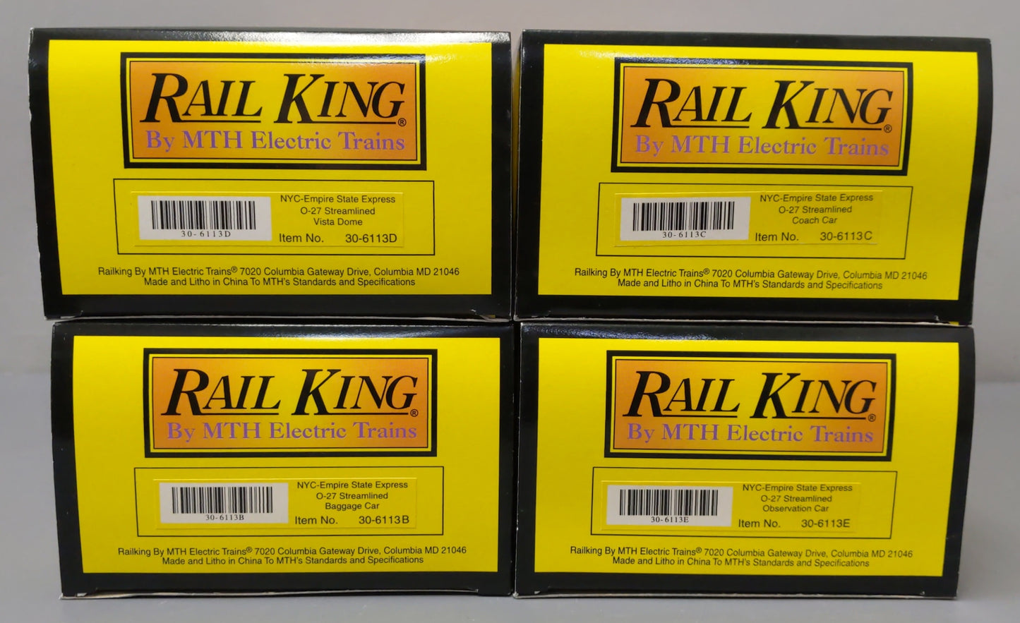 MTH 30-6113 O NYC RailKing O-27 Streamlined Passenger Set (Set of 4) LN/Box