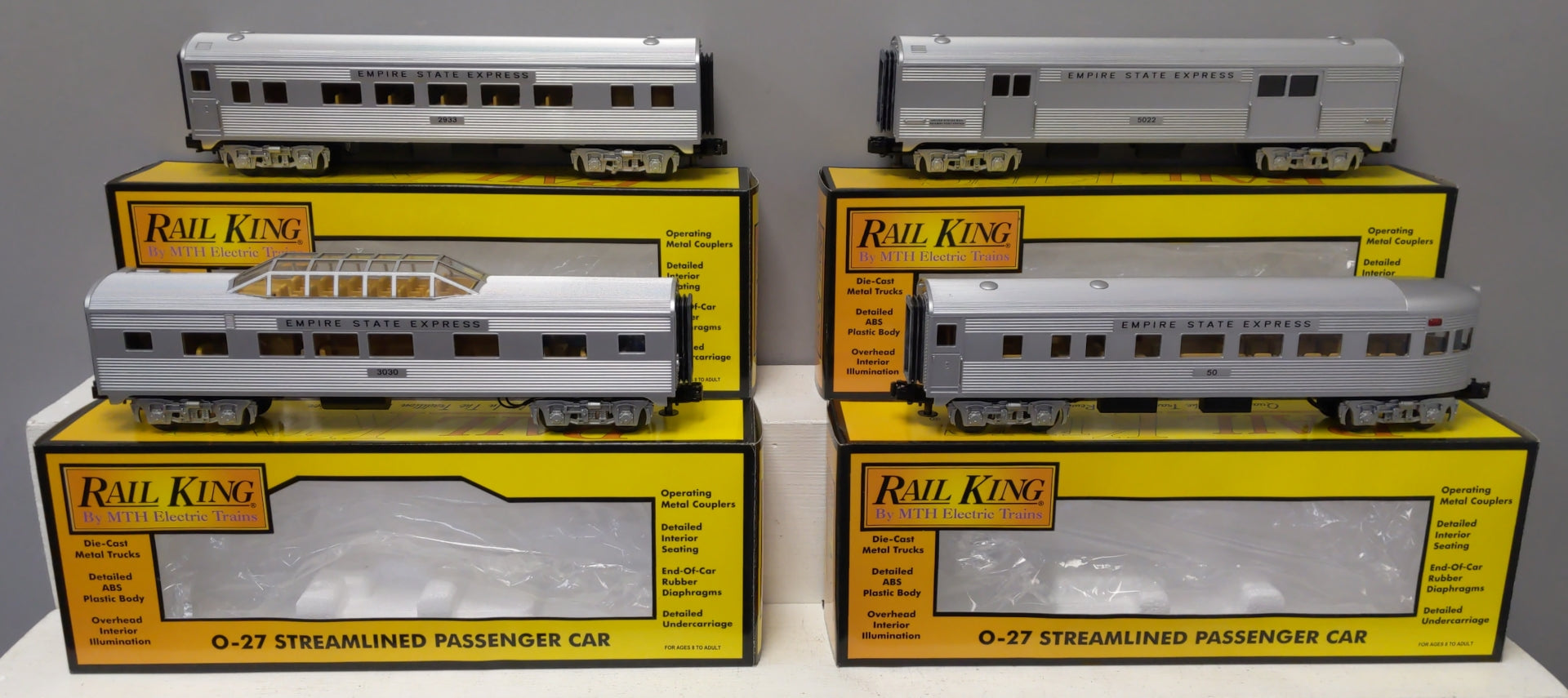 MTH 30-6113 O NYC RailKing O-27 Streamlined Passenger Set (Set of 4) LN/Box