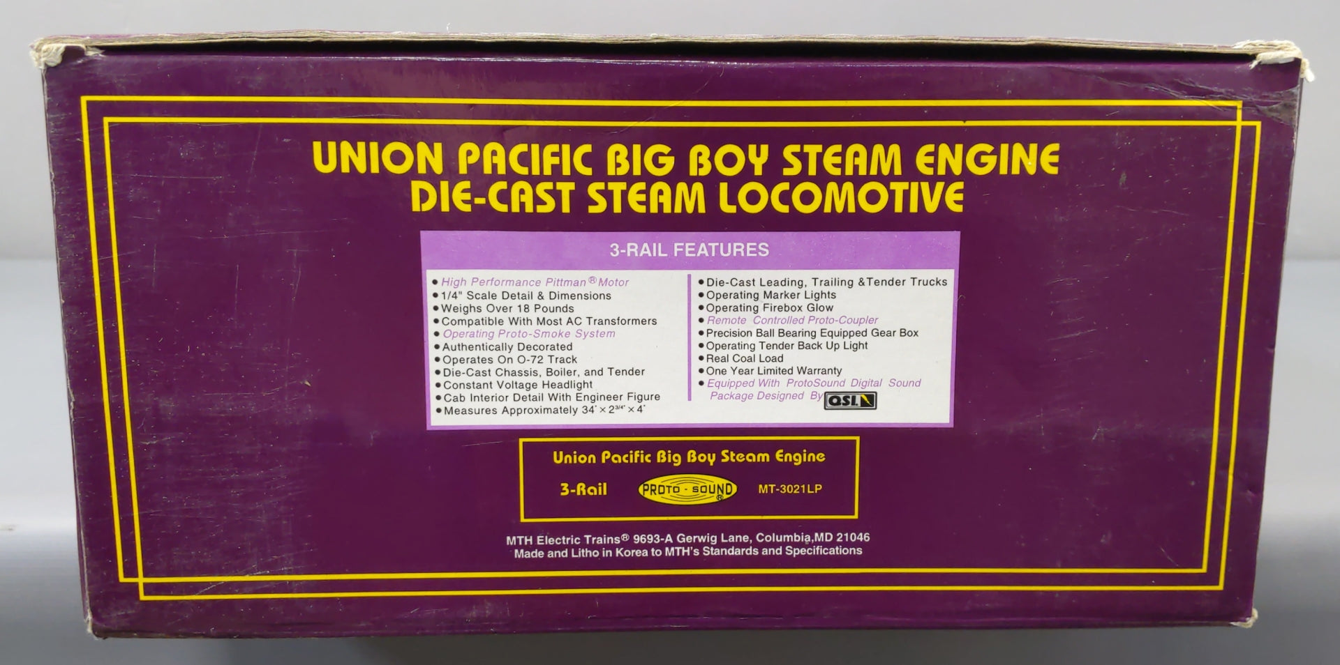 MTH 20-3021 O Gauge Union Pacific 4-8-8-4 Big Boy Steam