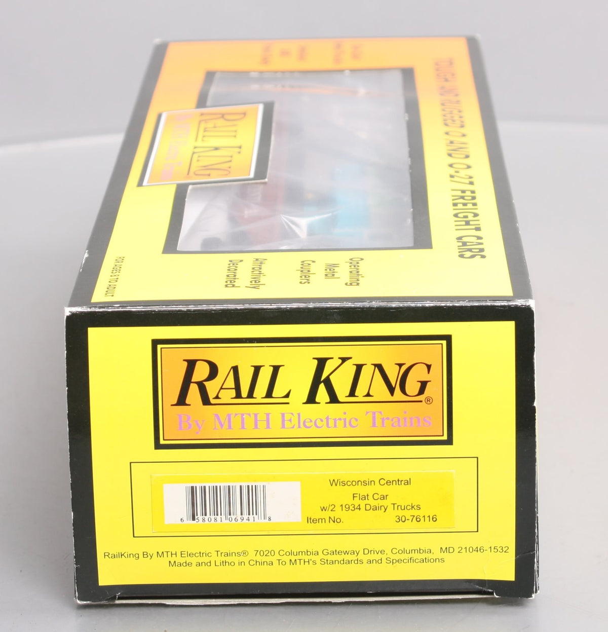 MTH 30-76116 O Gauge Wisconsin Central Flatcar With 2 Dairy Trucks  #5618 LN/Box