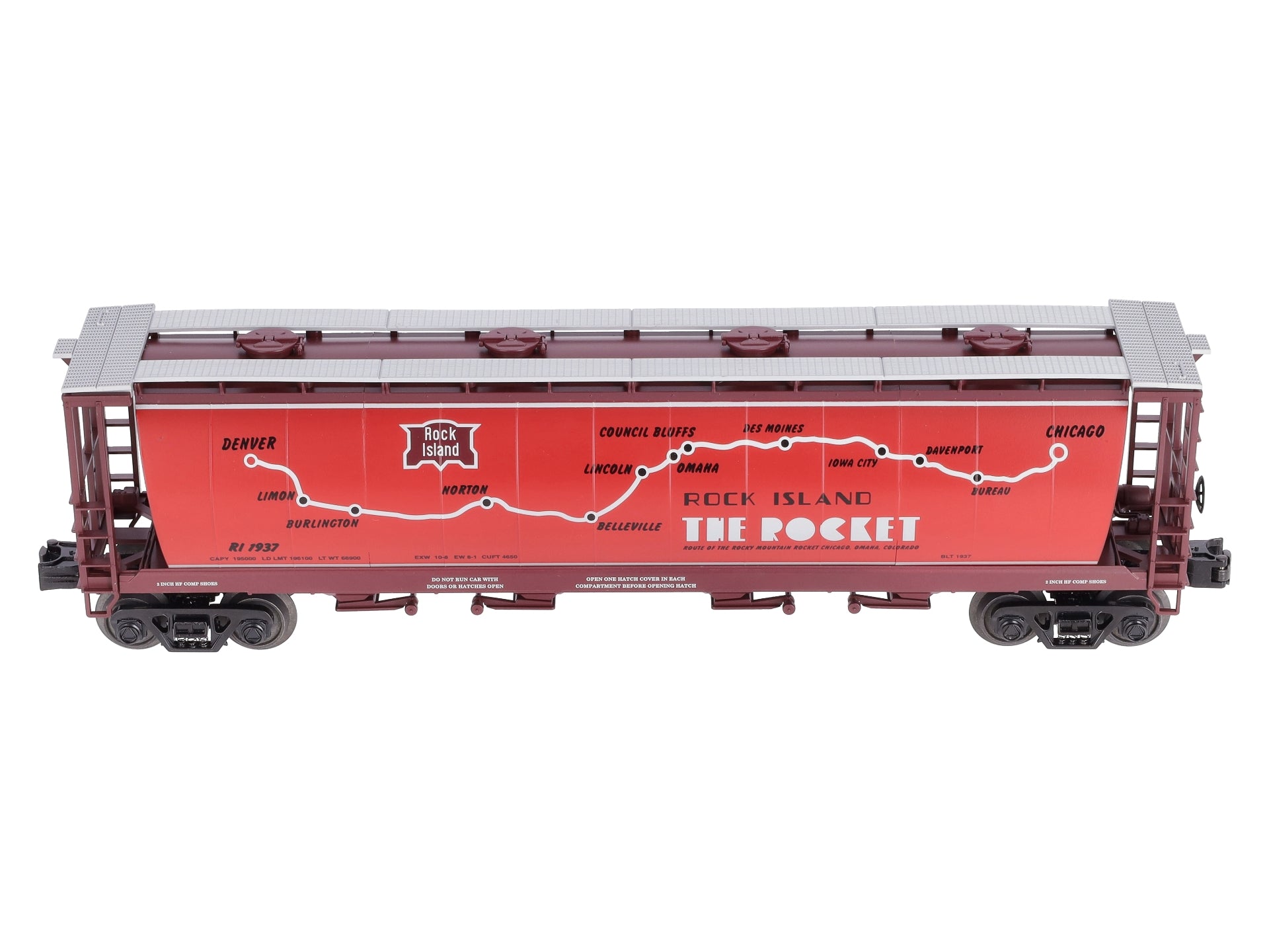 MTH 30-75392 O Gauge Rock Island 4-Bay Cylindrical Hopper #1937