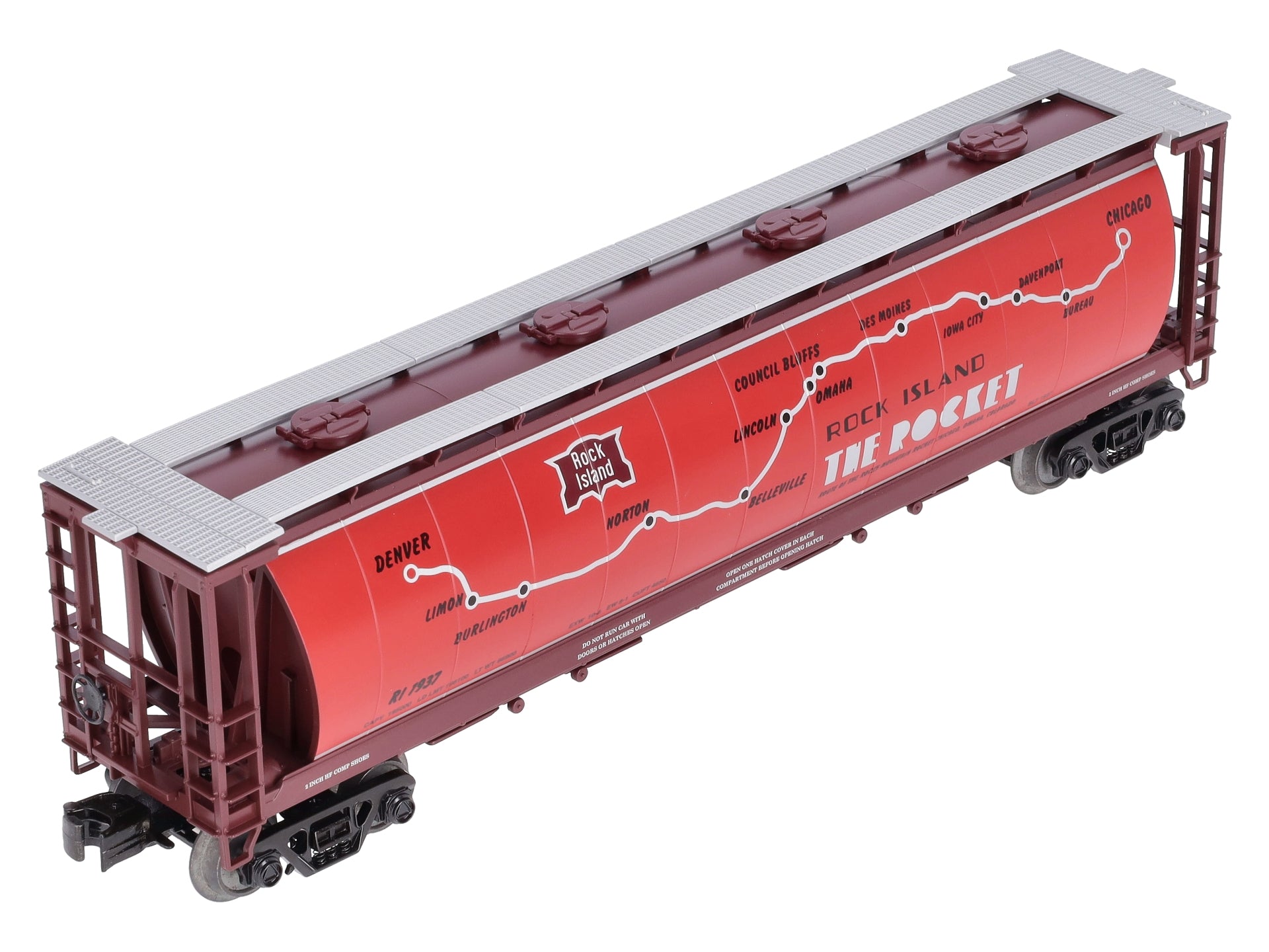 MTH 30-75392 O Gauge Rock Island 4-Bay Cylindrical Hopper #1937