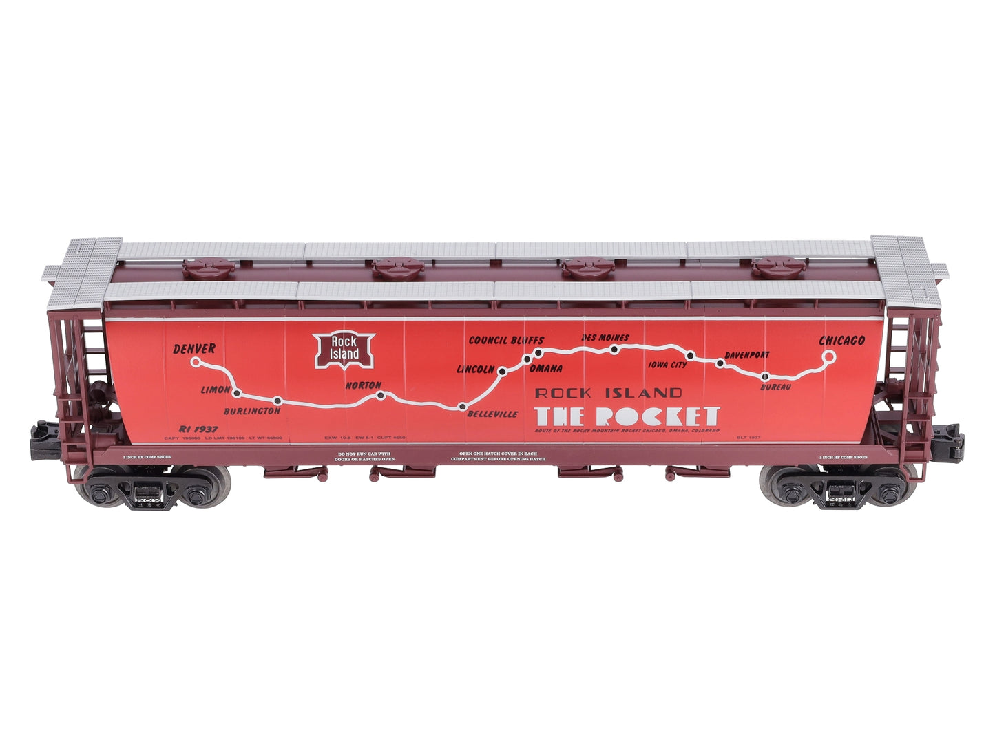 MTH 30-75392 O Gauge Rock Island 4-Bay Cylindrical Hopper #1937
