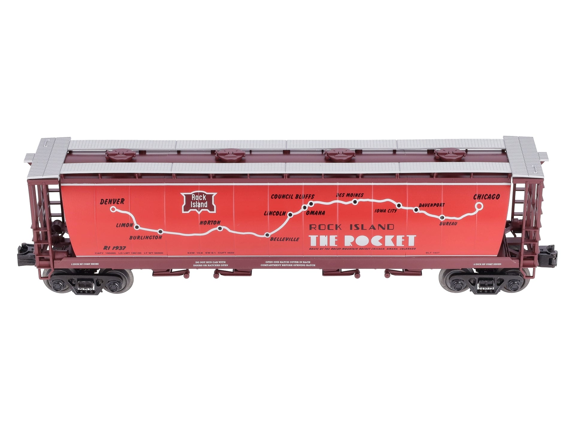 MTH 30-75392 O Gauge Rock Island 4-Bay Cylindrical Hopper #1937