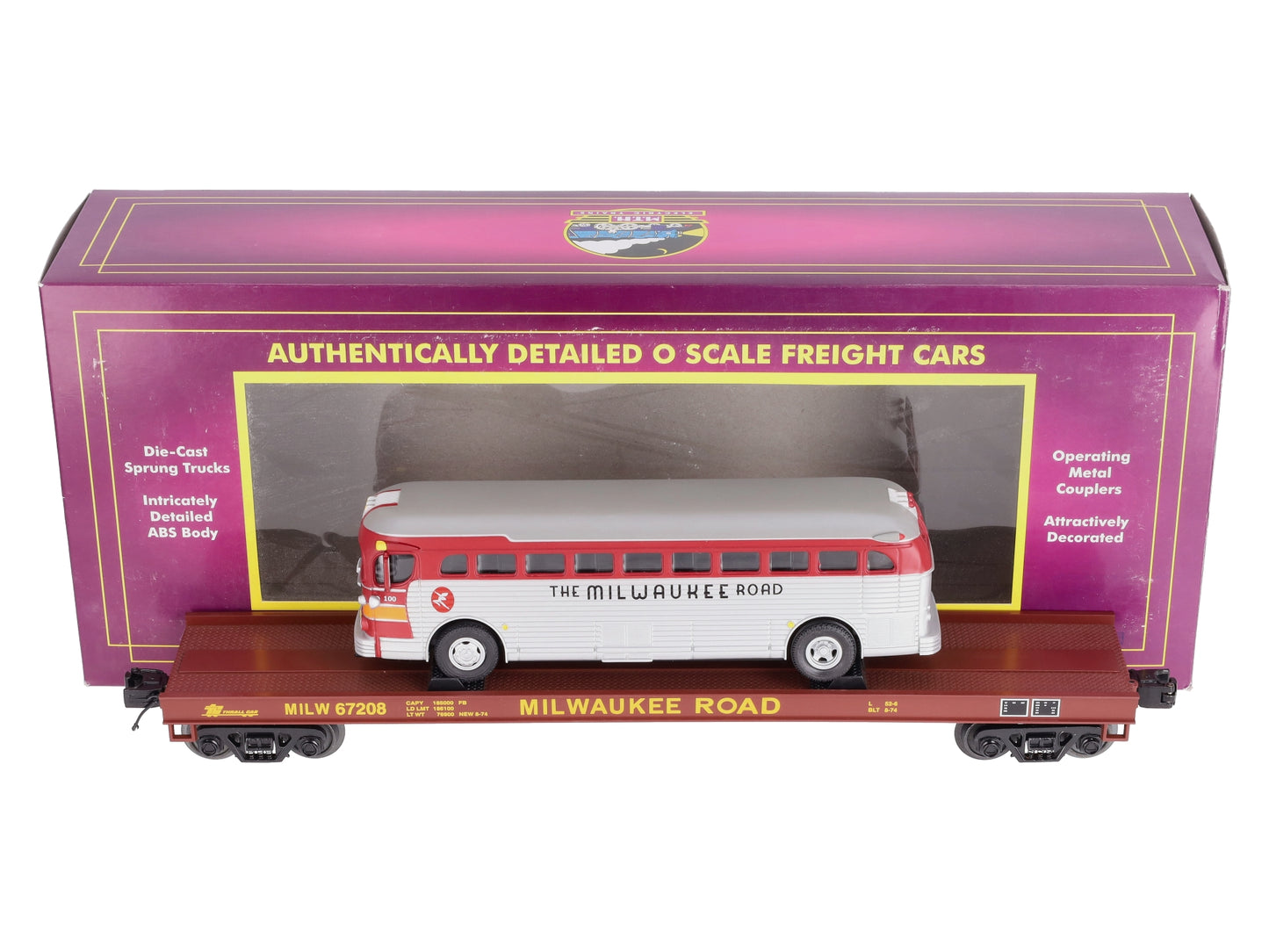 MTH 20-98831 O Gauge Milwaukee Road Flat Car w/ Diecast Bus #67208