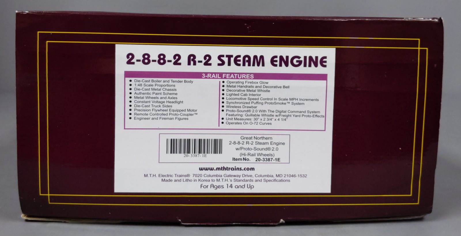 MTH 20-3387-1E O Gauge GN 2-8-8-2 R-2 Steam Locomotive & Tender w/PS2 #2058 NIB