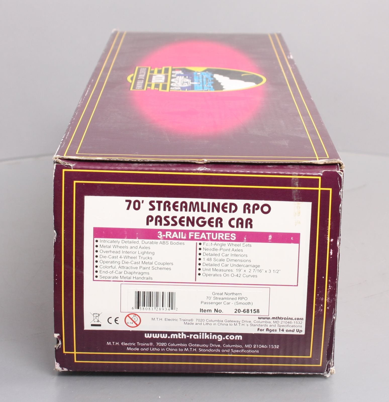 MTH 20-68158 O Gauge Great Northern 70' Streamlined RPO Passenger Car #40