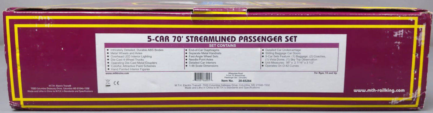 MTH 20-65284 O Milwaukee Road 70' Streamlined Passenger Car Set (Set of 5)