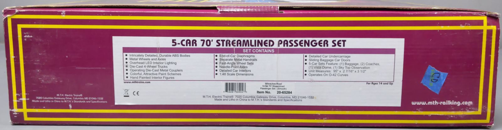 MTH 20-65284 O Milwaukee Road 70' Streamlined Passenger Car Set (Set of 5)