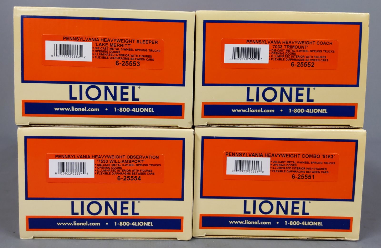 Lionel 6-25518 O Gauge Pennsylvania Heavyweight 4-Car Passenger Set NIB