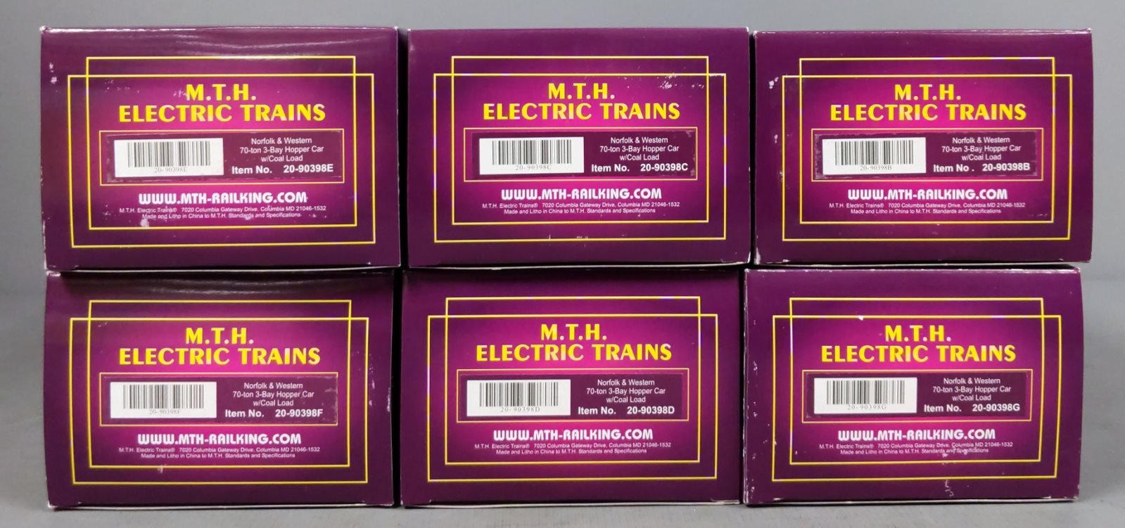 MTH 20-90398 O Norfolk & Western 70-Ton 3-Bay Hopper Car Set (Set of 6)