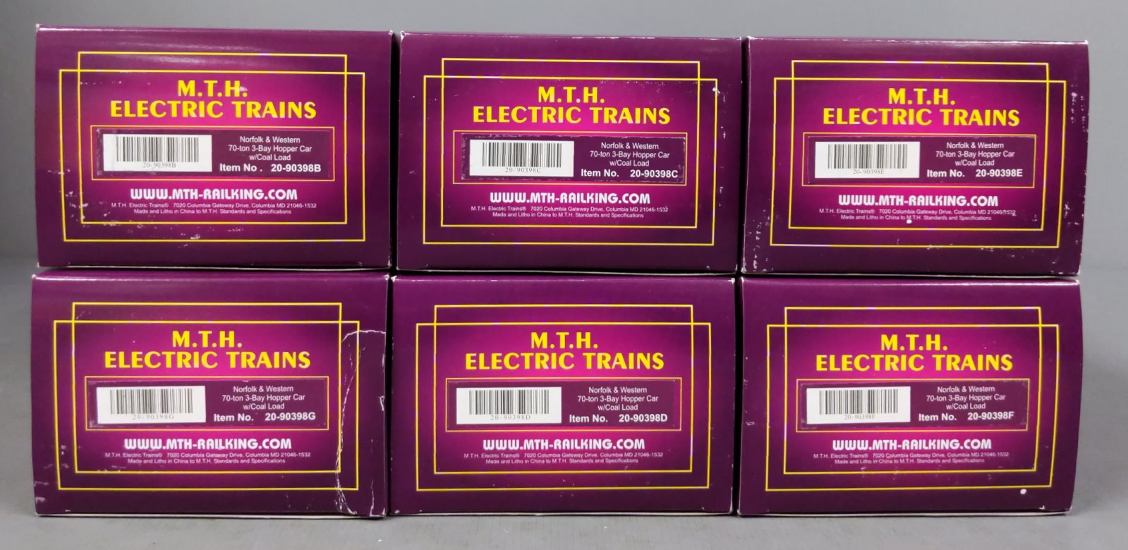 MTH 20-90398 O Norfolk & Western 70-Ton 3-Bay Hopper Car Set (Set of 6)