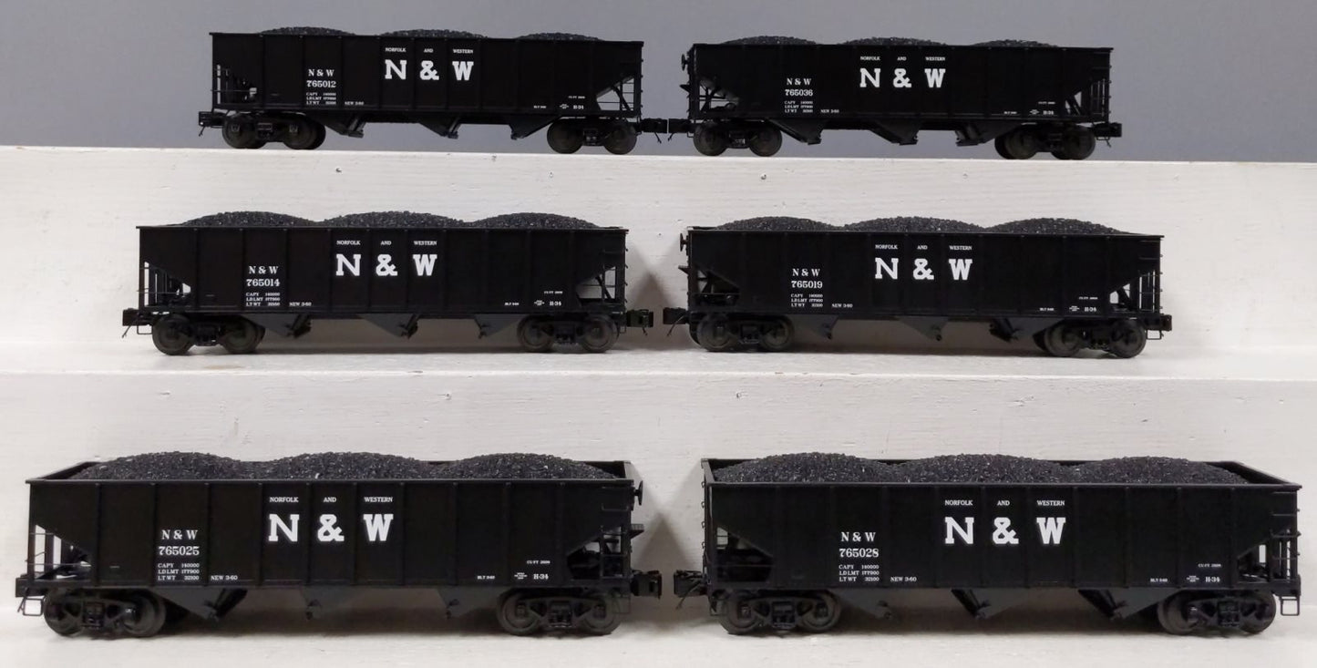MTH 20-90398 O Norfolk & Western 70-Ton 3-Bay Hopper Car Set (Set of 6)