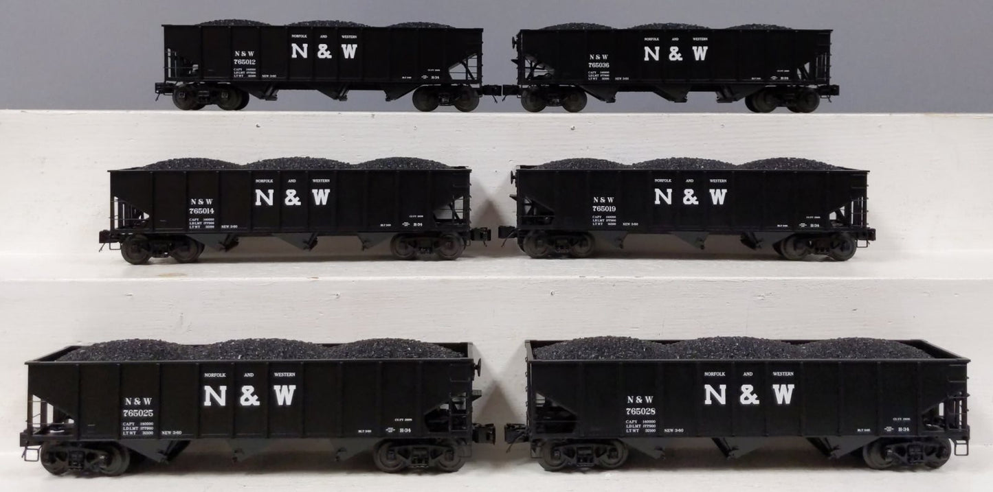 MTH 20-90398 O Norfolk & Western 70-Ton 3-Bay Hopper Car Set (Set of 6)