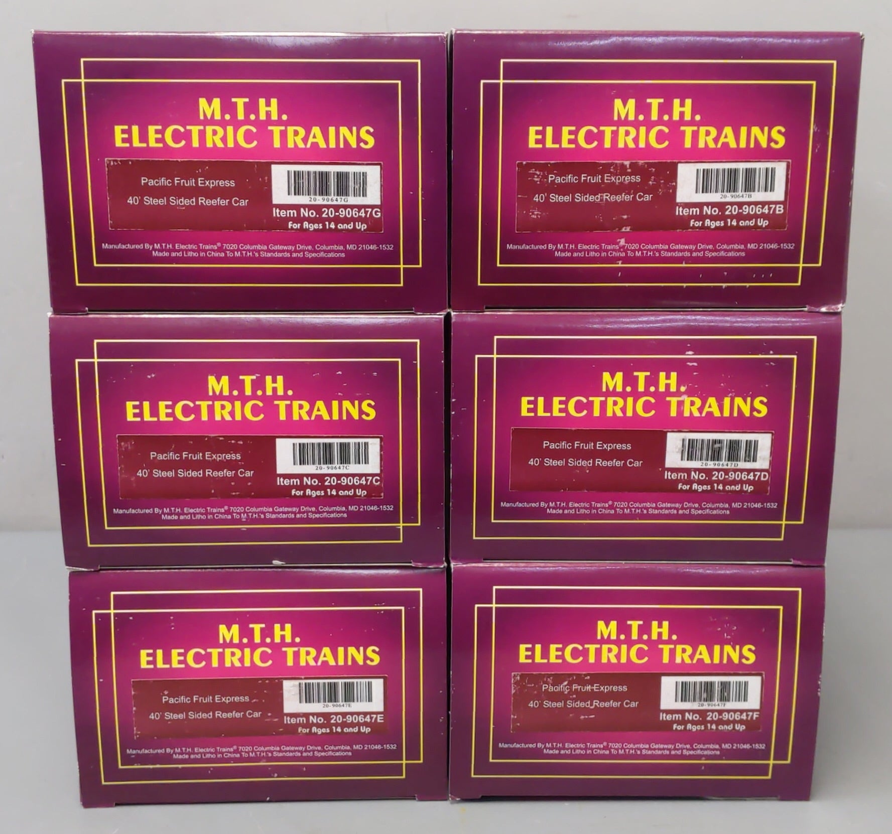 MTH 20-90647 O Pacific Fruit Express 40' Steel Sided Reefer 6-Car Set NIB