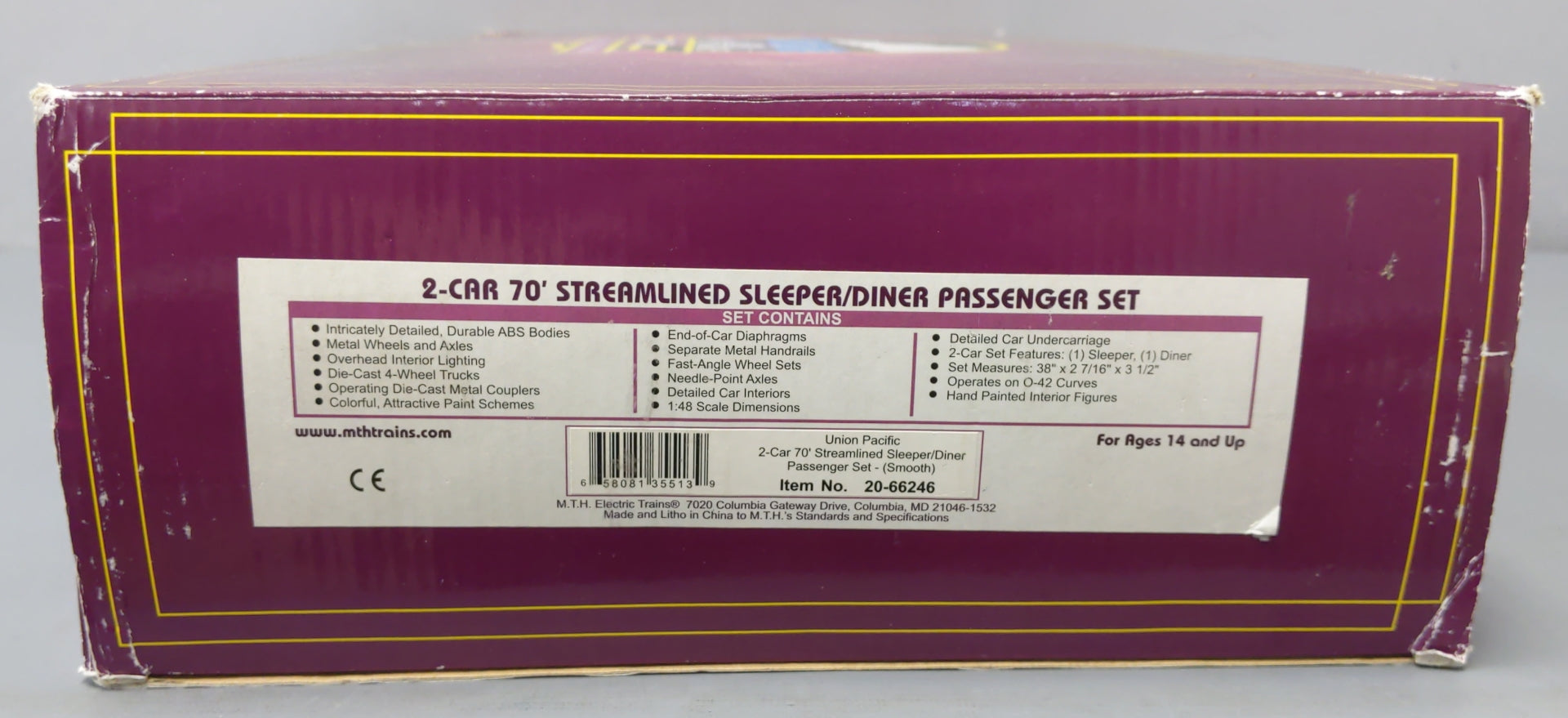 MTH 20-66246 O Union Pacific 70' ABS Slpr/Diner Passenger Car Set (Set of 2)