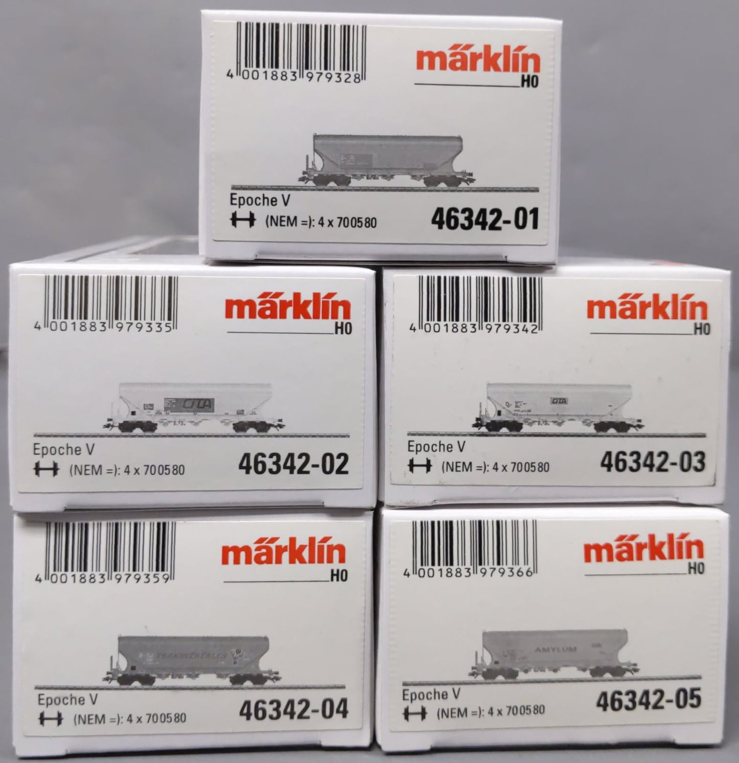 Marklin 46342 HO Scale Deutsche Bahn Grain Hopper 5-Car Set