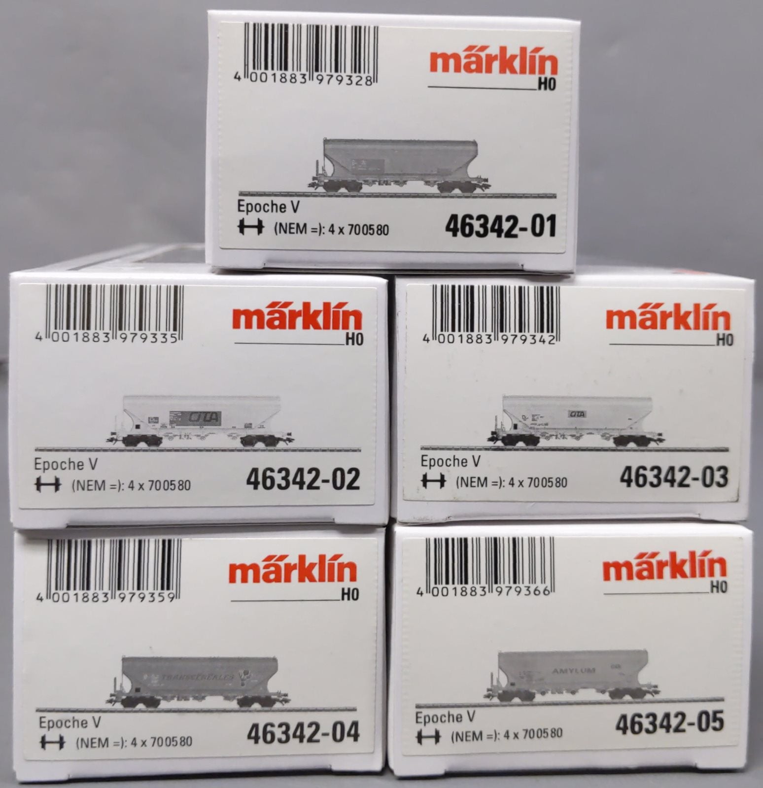 Marklin 46342 HO Scale Deutsche Bahn Grain Hopper 5-Car Set