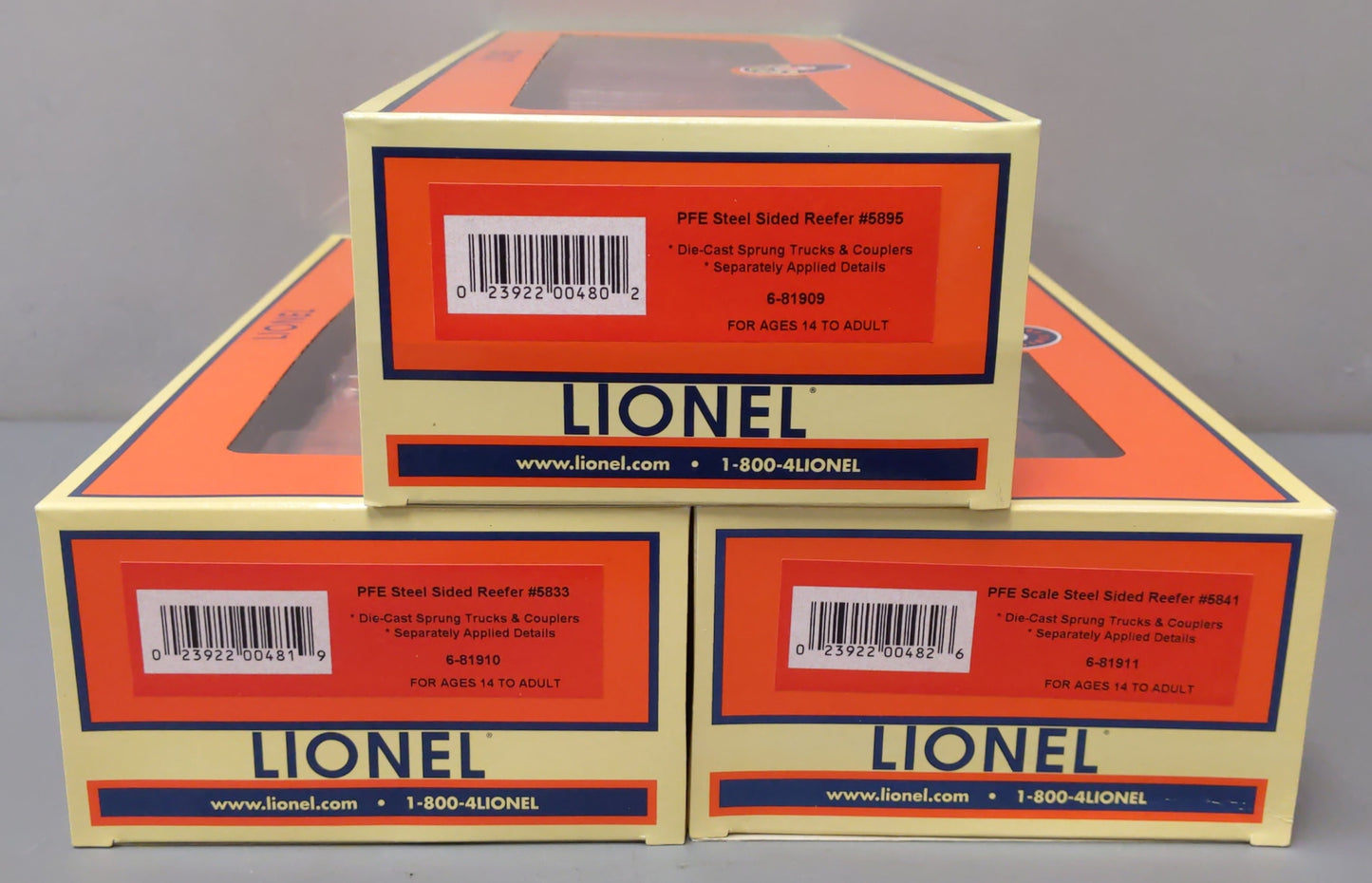 Lionel 6-81908 O Pacific Fruit Express Steel-Side 3-Car Reefer Set