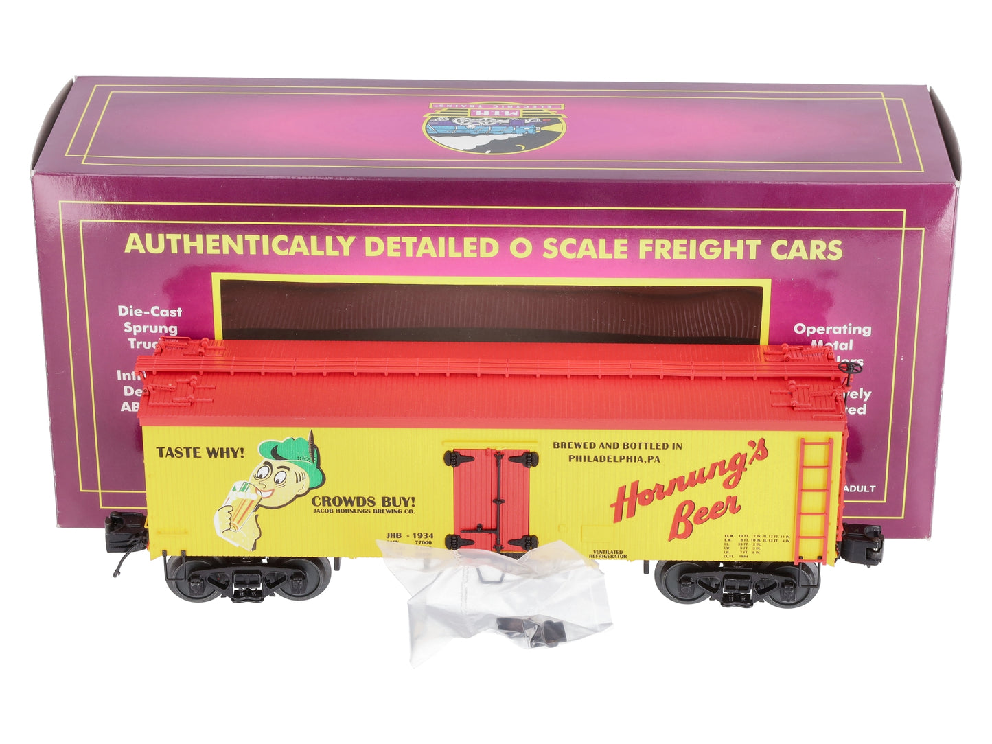 MTH 20-5636E O Gauge Hornung's Beer 36' Woodsided Reefer EX/Box