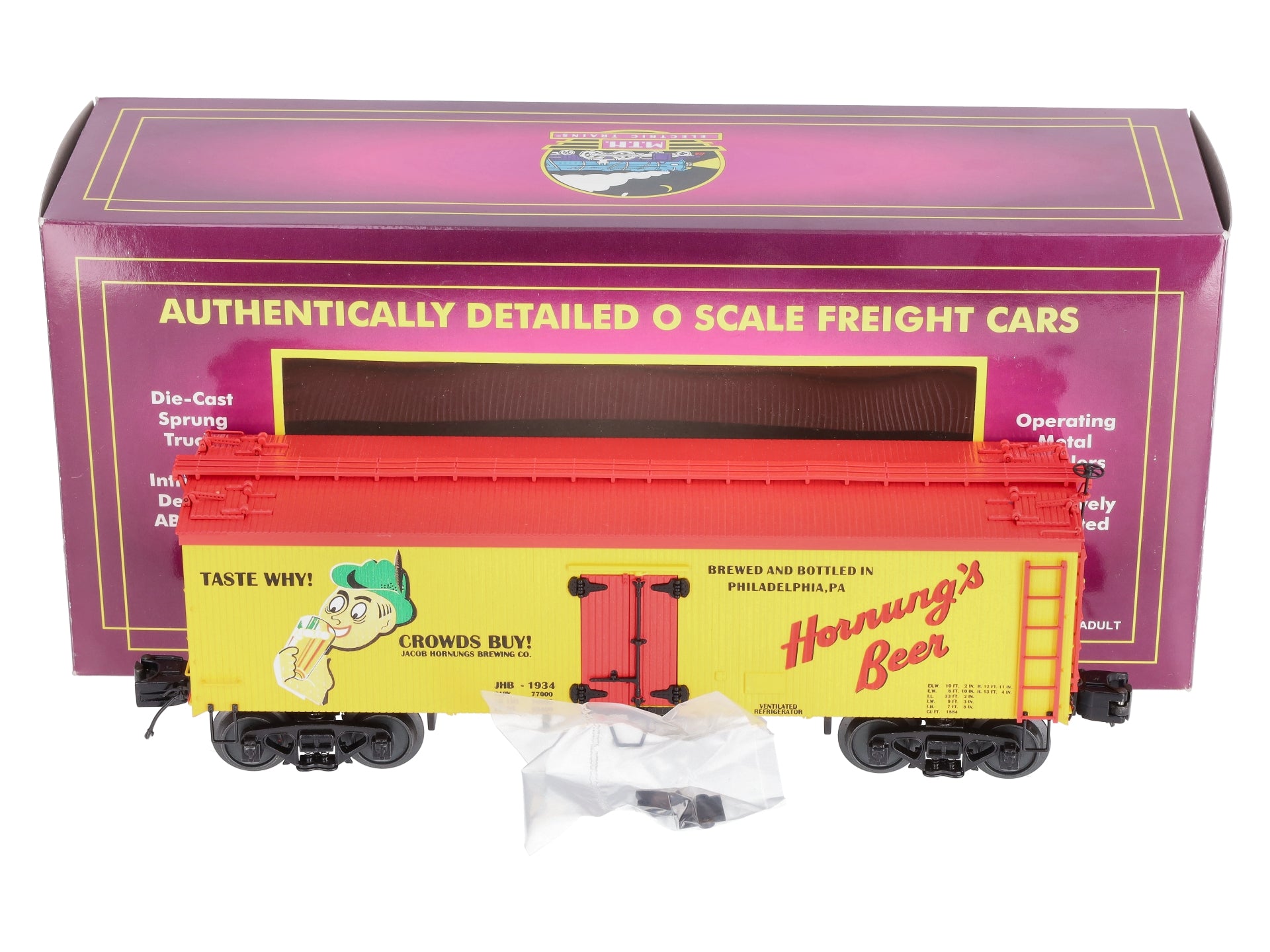 MTH 20-5636E O Gauge Hornung's Beer 36' Woodsided Reefer EX/Box