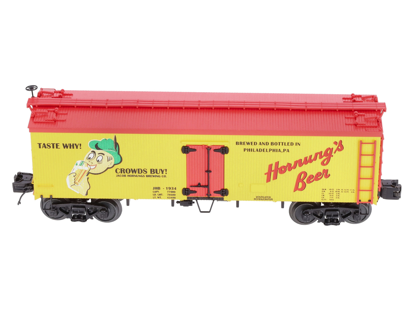MTH 20-5636E O Gauge Hornung's Beer 36' Woodsided Reefer EX/Box