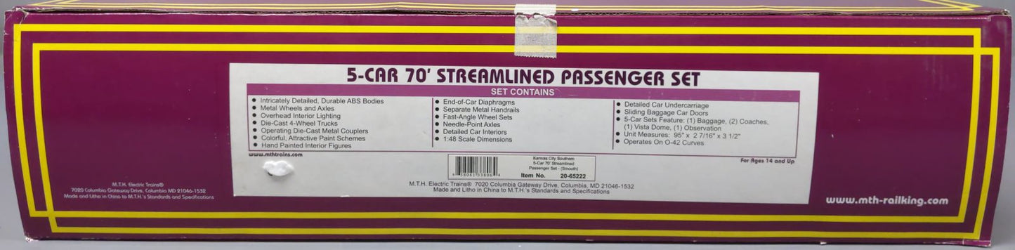 MTH 20-65222 O KCS 70' Streamlined ABS Passenger Car Set (Set of 5)