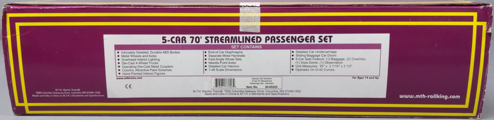 MTH 20-65222 O KCS 70' Streamlined ABS Passenger Car Set (Set of 5)