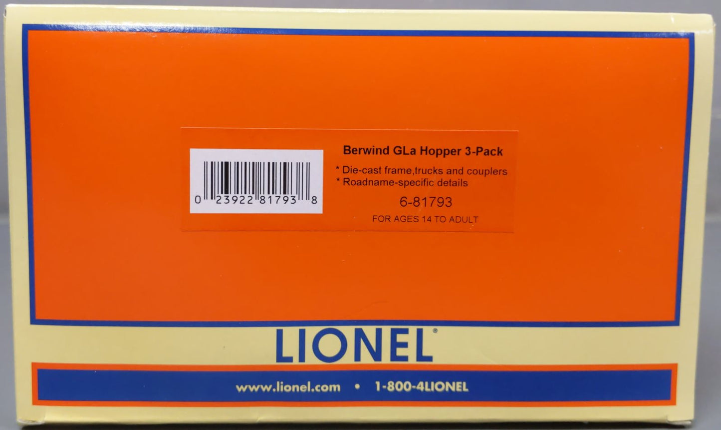 Lionel 6-81793 O Berwind GLa 50t 2-Bay Hopper 3pk