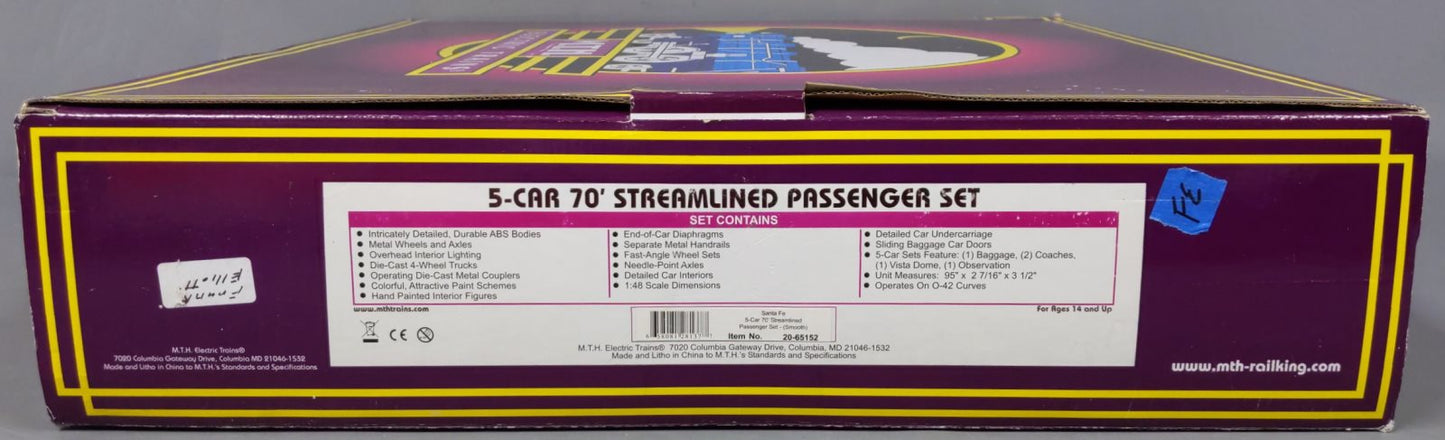 MTH 20-65152 O Santa Fe 70' Streamlined Smooth-Side Passenger Set (Set of 5)