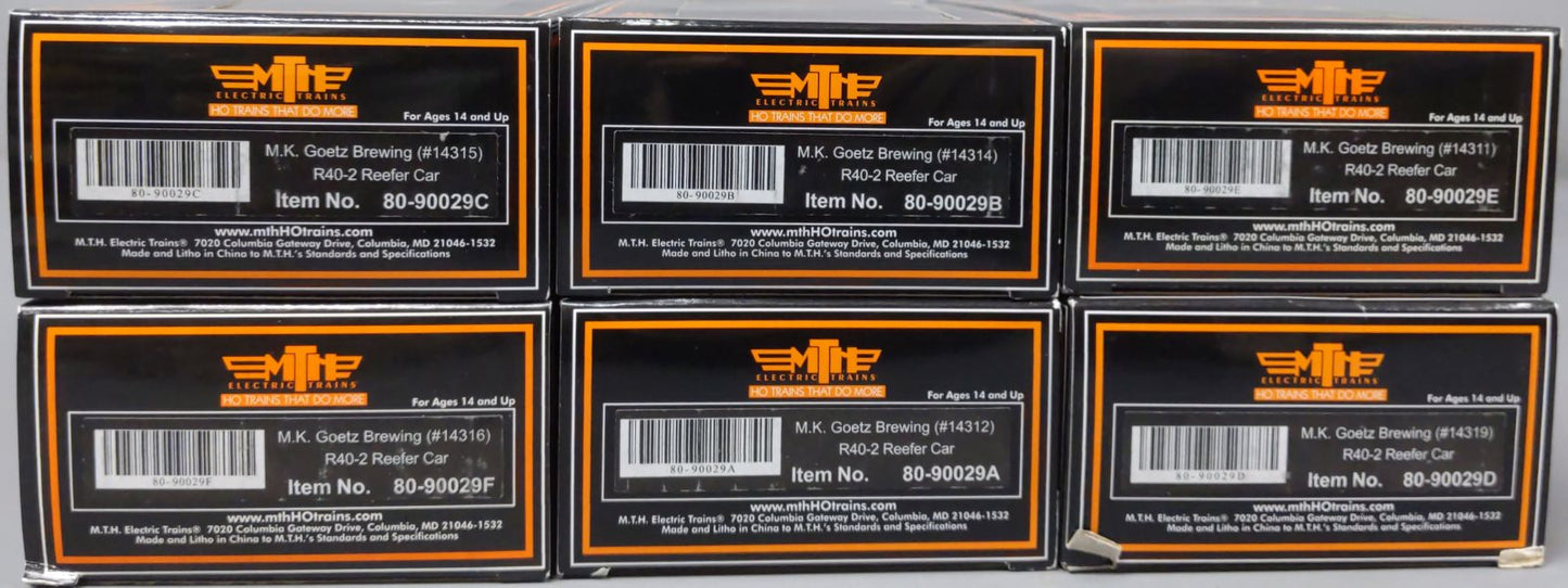 MTH 80-90029 HO Scale M.K. Goetz Brewing R40-2 Woodsided Reefer Cars (Set of 6)