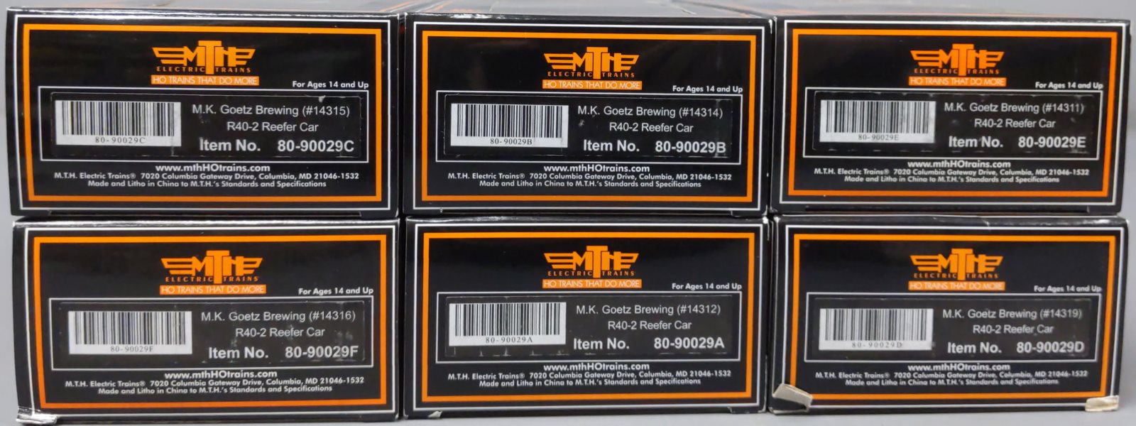MTH 80-90029 HO Scale M.K. Goetz Brewing R40-2 Woodsided Reefer Cars (Set of 6)