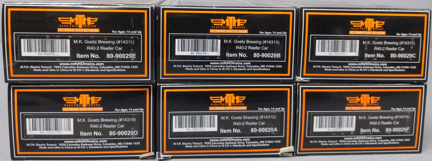 MTH 80-90029 HO Scale M.K. Goetz Brewing R40-2 Woodsided Reefer Cars (Set of 6)