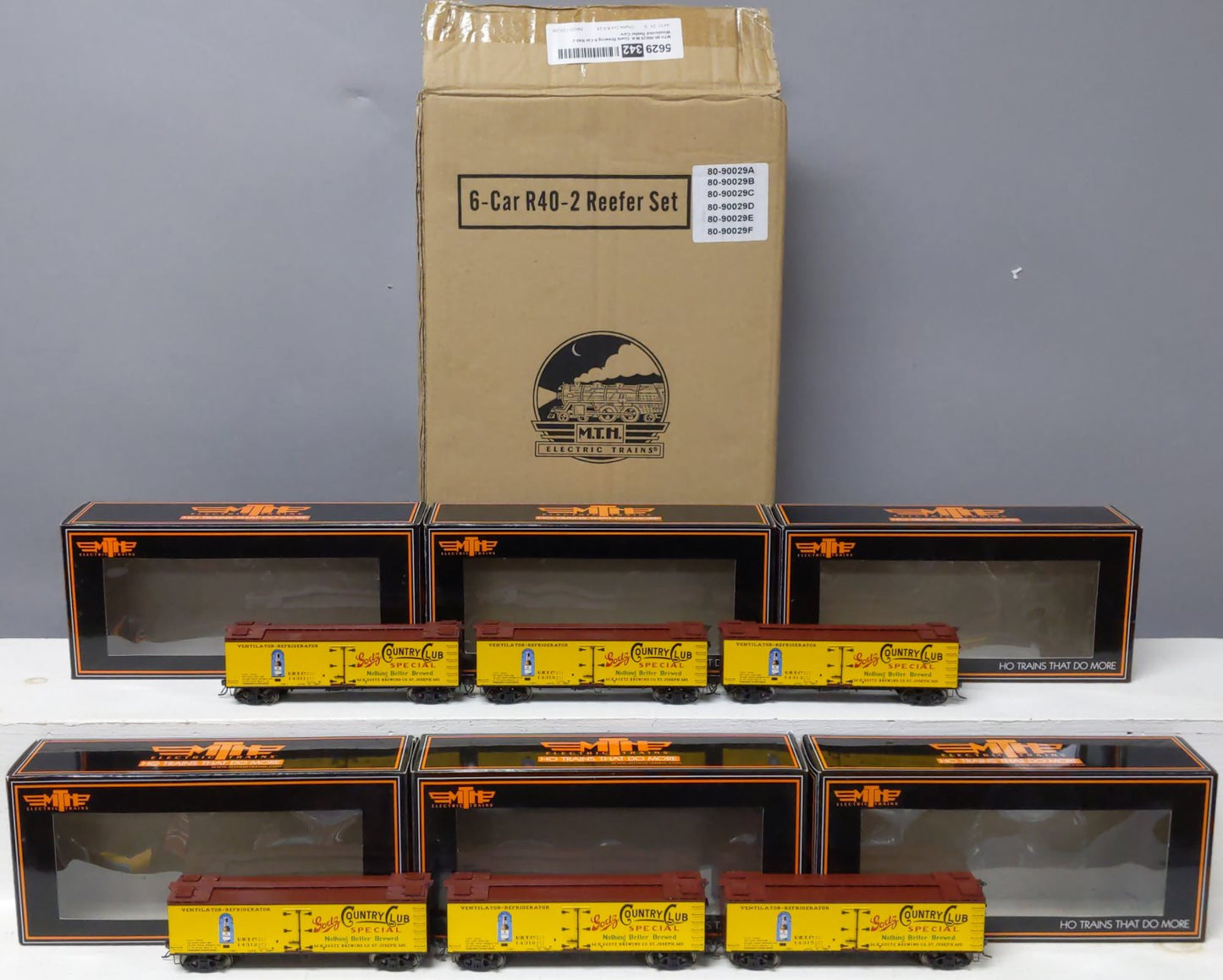 MTH 80-90029 HO Scale M.K. Goetz Brewing R40-2 Woodsided Reefer Cars (Set of 6)
