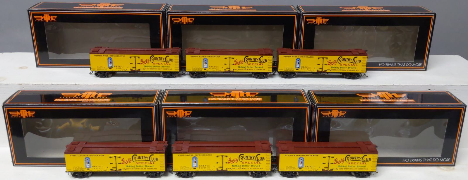 MTH 80-90029 HO Scale M.K. Goetz Brewing R40-2 Woodsided Reefer Cars (Set of 6)
