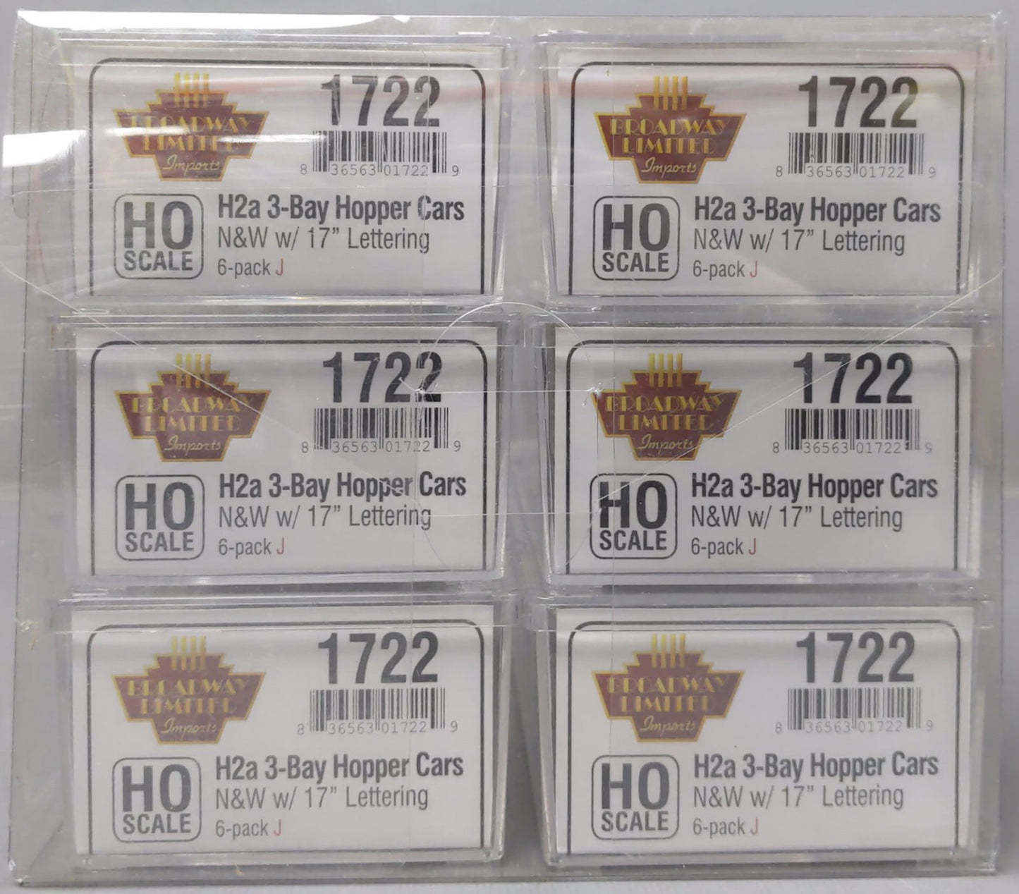 Broadway Limited 1722 HO Norfolk & Western Class H2a 3-Bay Hopper (Set of 6)